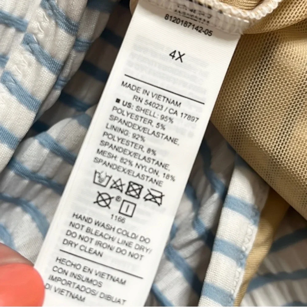 Old Navy Swimsuit Tie-Shoulder Striped Seersucker Underwire One Piece 4X New
